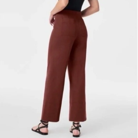 Spanx Stretch Twill Cropped Wide Leg Pants in Hickory, Size L tall, Euc - Picture 2 of 8